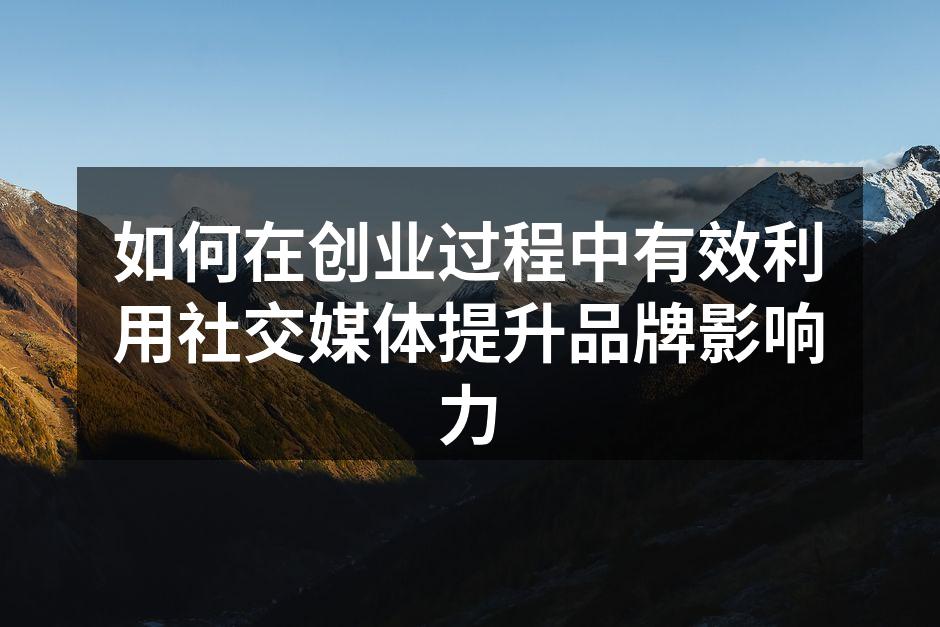 如何在创业过程中有效利用社交媒体提升品牌影响力